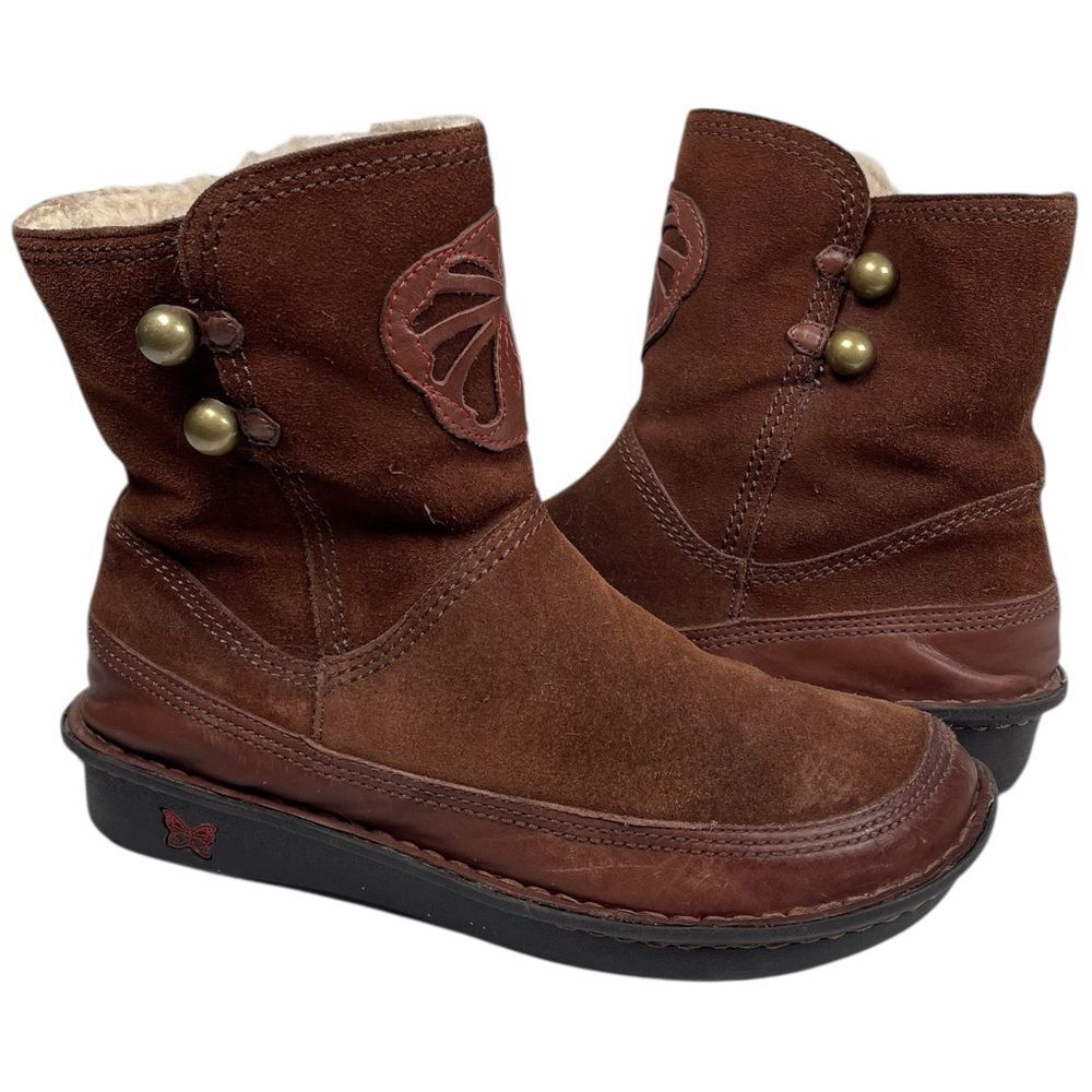 Alegria Brown Ankle Boots with Brass Accents